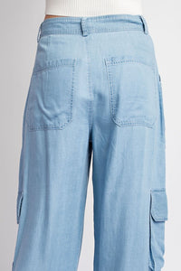 Chambray Mineral Washed Cargo Straight Leg Pants