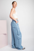 Chambray Mineral Washed Cargo Straight Leg Pants