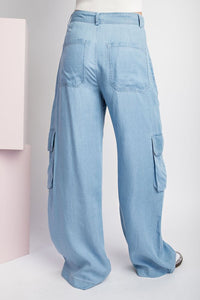 Chambray Mineral Washed Cargo Straight Leg Pants