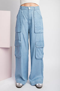 Chambray Mineral Washed Cargo Straight Leg Pants