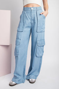 Chambray Mineral Washed Cargo Straight Leg Pants