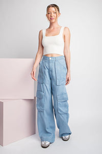 Chambray Mineral Washed Cargo Straight Leg Pants