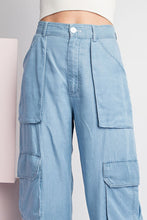 Chambray Mineral Washed Cargo Straight Leg Pants