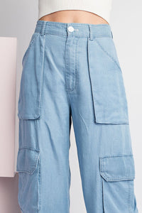 Chambray Mineral Washed Cargo Straight Leg Pants