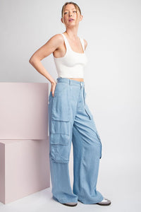 Chambray Mineral Washed Cargo Straight Leg Pants