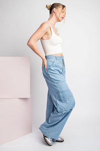 Chambray Mineral Washed Cargo Straight Leg Pants