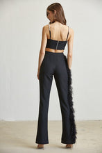 Black Feather Trim Top And Pant Set
