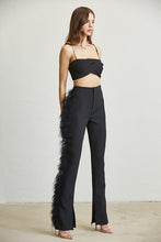 Black Feather Trim Top And Pant Set