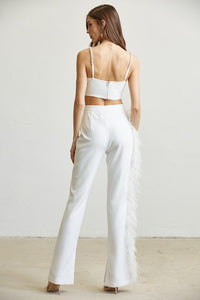 White Feather Trim Top And Pant Set