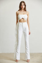 White Feather Trim Top And Pant Set