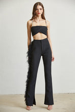 Black Feather Trim Top And Pant Set