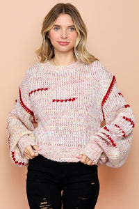Multi Volume Sleeve Drop Shoulder Knit Sweater