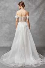 Off White Off Shoulder Illusion Top Pearl Wedding Gown