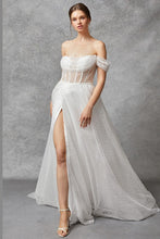 Off White Off Shoulder Illusion Top Pearl Wedding Gown