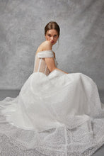 Off White Off Shoulder Illusion Top Pearl Wedding Gown