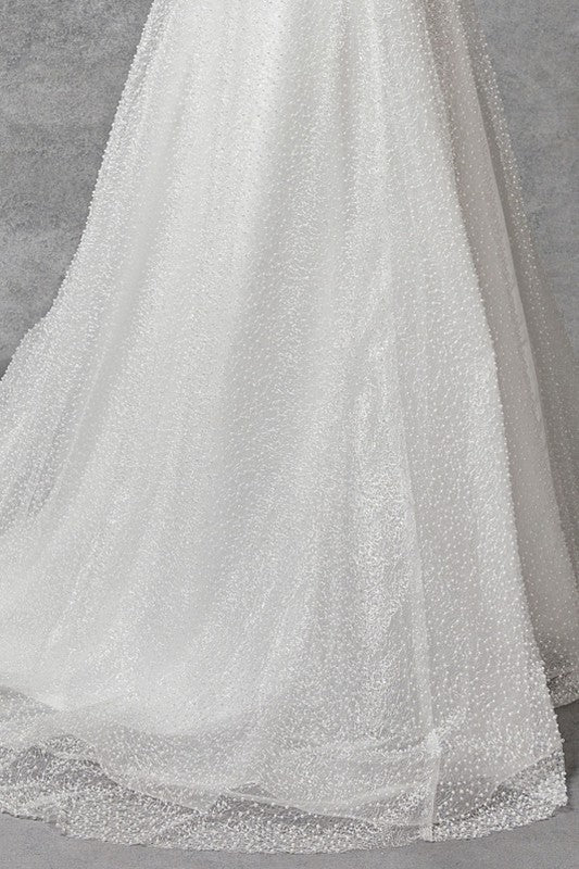 Off White Off Shoulder Illusion Top Pearl Wedding Gown Aquarius Brand Off White Off Shoulder Illusion Top Pearl Wedding Gown Aquarius Brand