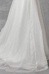 Off White Off Shoulder Illusion Top Pearl Wedding Gown