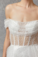 Off White Off Shoulder Illusion Top Pearl Wedding Gown