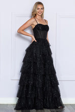 Black Bustier Top A Line Sparkle Dress