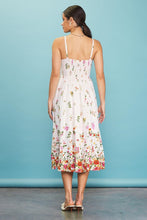 Ivory-Red Sleeveless Floral Border Print Midi Dress