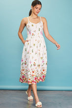 Ivory-Red Sleeveless Floral Border Print Midi Dress