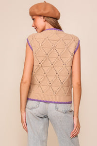 Taupe/Purple Diamond Twist Sweater Vest