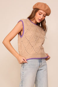 Taupe/Purple Diamond Twist Sweater Vest