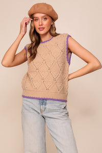 Taupe/Purple Diamond Twist Sweater Vest