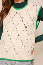 Ivory/Green Diamond Twist Sweater Vest