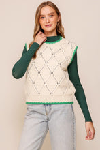 Ivory/Green Diamond Twist Sweater Vest