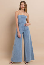 Light Denim Off Shoulder Wide Leg Denim Jumpsuit