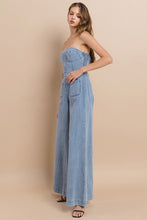 Light Denim Off Shoulder Wide Leg Denim Jumpsuit