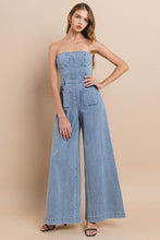 Light Denim Off Shoulder Wide Leg Denim Jumpsuit