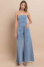 Light Denim Off Shoulder Wide Leg Denim Jumpsuit