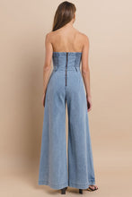 Light Denim Off Shoulder Wide Leg Denim Jumpsuit