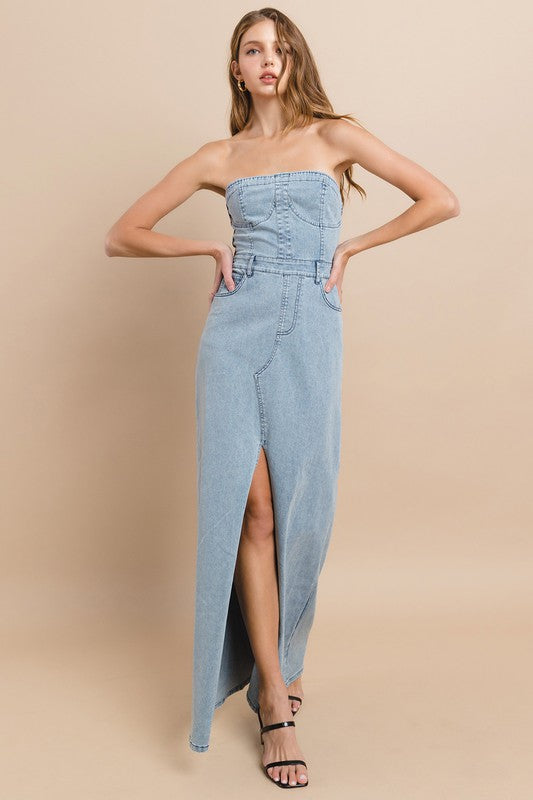 Lt Denim Tube Denim Maxi Dress – Aquarius Brand