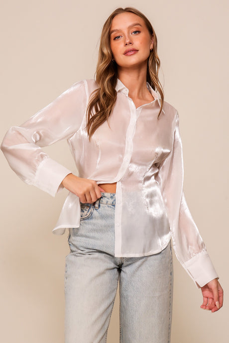 White Organza Button Down Shirt