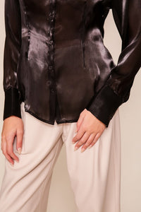 Black Organza Button Down Shirt