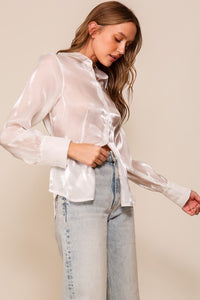 White Organza Button Down Shirt