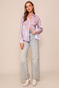 Lavender Organza Button Down Shirt