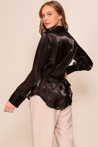 Black Organza Button Down Shirt