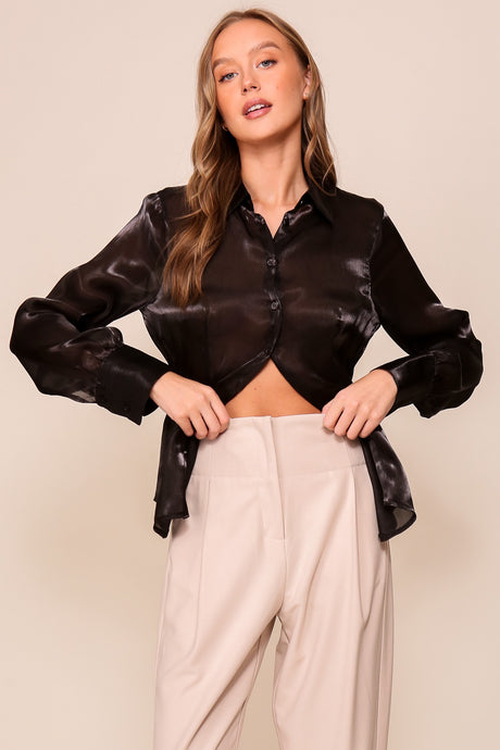 Black Organza Button Down Shirt