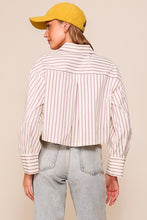 Ivory/Pink Striped Cropped Button Down Shirt