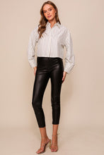 Ivory/Blue Striped Cropped Button Down Shirt