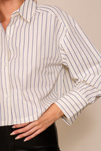 Ivory/Blue Striped Cropped Button Down Shirt