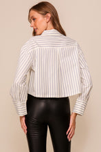 Ivory/Blue Striped Cropped Button Down Shirt