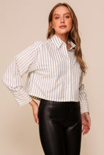 Ivory/Blue Striped Cropped Button Down Shirt