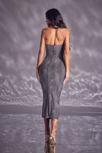 Silver Metallic Rhinestone Midi Party Dress