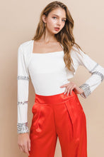 Off White Party Rhinestones Sleeves Detail Crop Bolero Top