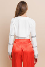 Off White Party Rhinestones Sleeves Detail Crop Bolero Top